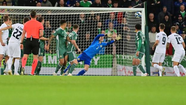 Adam Cerin's free-kick hits the top corner to give Slovenia an early lead at Windsor Park