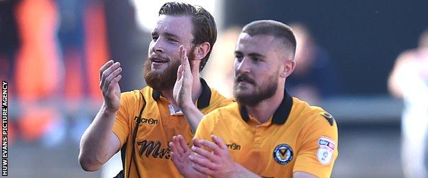 Newport County's Mark O’Brien and Dan Butler