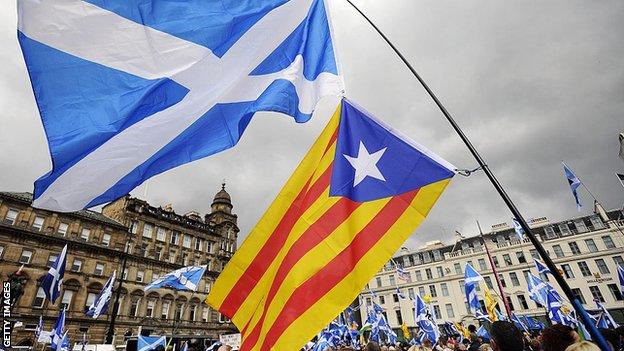 Scotland and Catalan flags