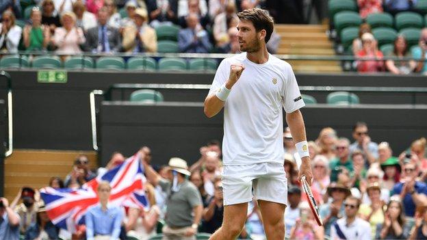 Cameron Norrie celebrates beating Alex Bolt at Wimbledon