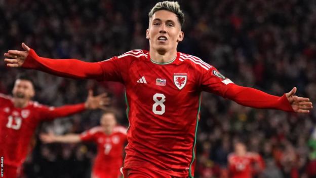 Harry Wilson celebrates scoring for Wales