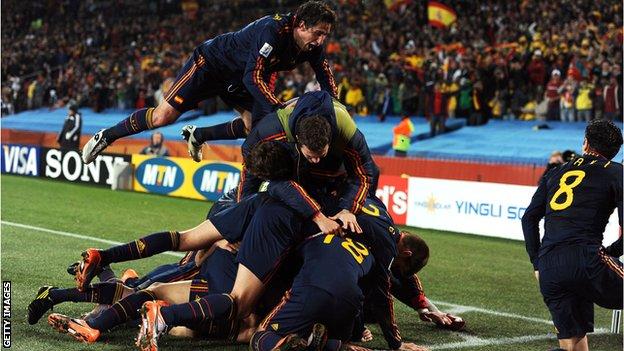 David Villa and Spain celebrate