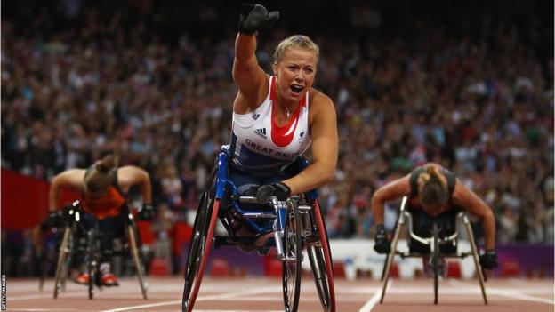 Britain's Hannah Cockroft celebrates at the London 2012 Paralympic Games