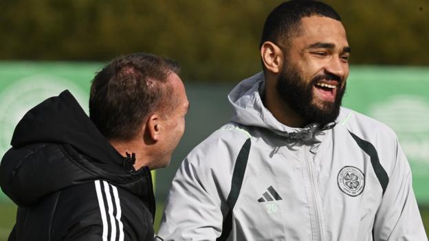 Cameron Carter-Vickers with manager Brendan Rodgers during Tuesday's training session