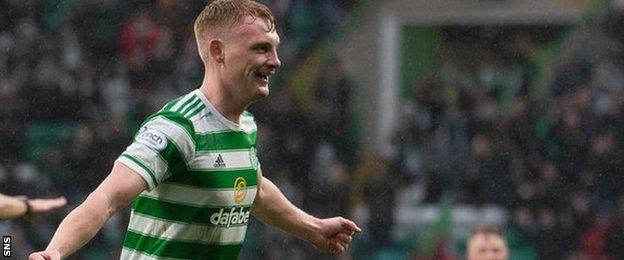 Celtic's Liam Scales celebrates making it 1-0