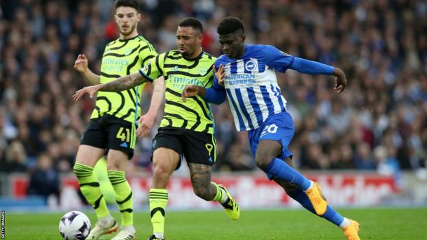 Arsenal striker Gabriel Jesus battling for the ball