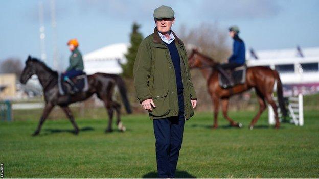 Willie Mullins, favourite to be the week's leading trainer, assesses some of his horses at Cheltenham