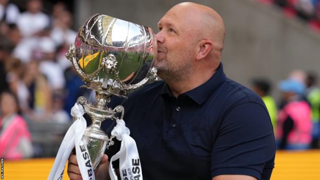 Bromley boss Andy Woodman celebrates winning the FA Trophy at Wembley in 2022
