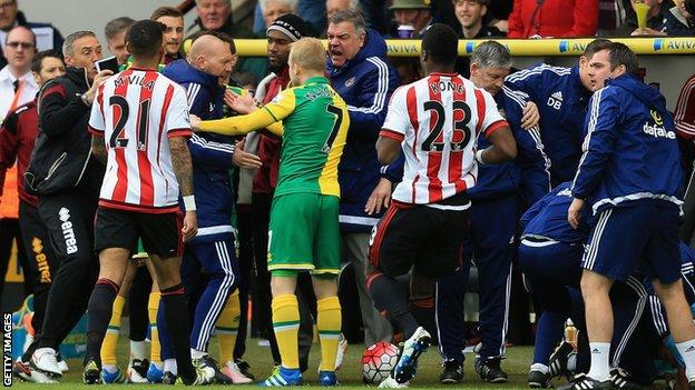 Norwich and Sunderland players and staff clash