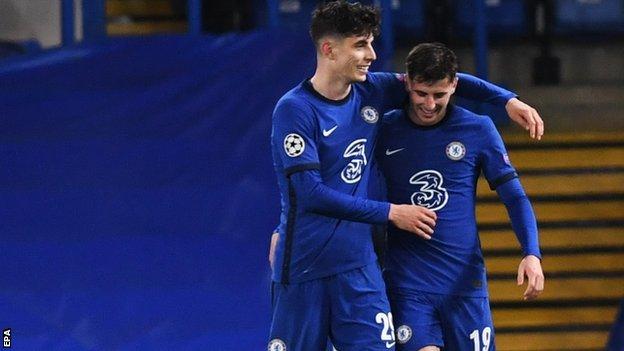 Kai Havertz and Mason Mount celebrate Mount's goal against real Madrid