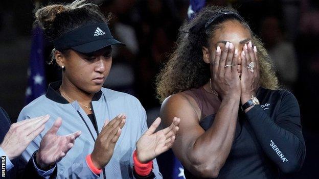 Naomi Osaka stands in way of her idol Serena Williams