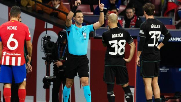 Daizen Maeda was sent off in Madrid following a VAR review when Celtic trailed 1-0