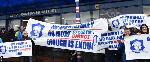 Rangers fans protest outside their club store