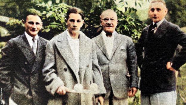 Heinz, Rudi, father Leonhard and Gerhard pose for the family photo in 1929