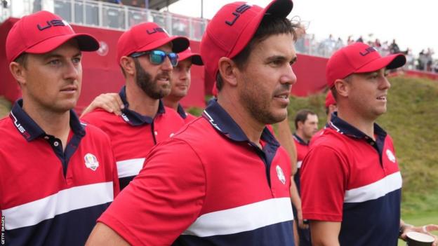 Brooks Koepka with members of the US Ryder Cup team in 2021