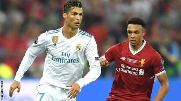 Trent Alexander-Arnold and Cristiano Ronaldo in the Champions League final