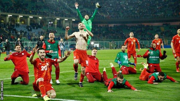 North Macedonia celebrate beating Italy