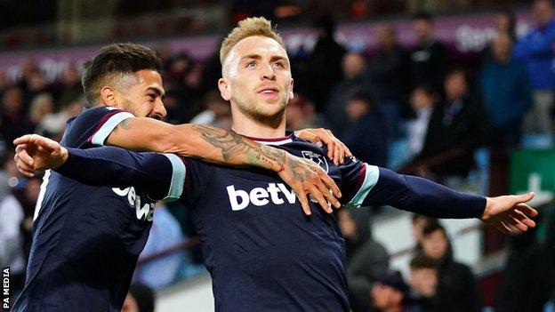 Jarrod Bowen celebrates a goal for West Ham