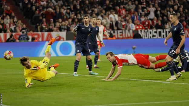 Harry Kane scores for Bayern Munich against Lazio in the Champions League