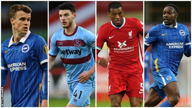 Solly March, Declan Rice, Georginio Wijnaldum, Danny Welbeck