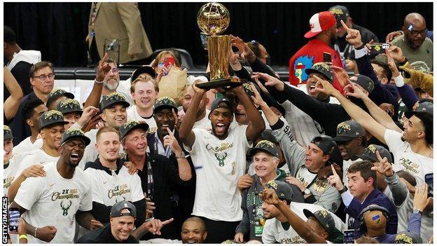 Milwaukee Bucks lift NBA trophy