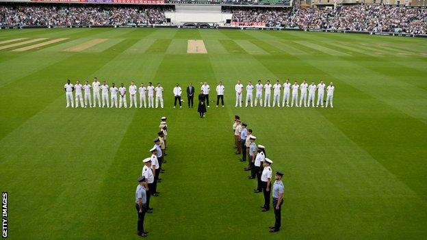 A guard of honour and players observe a minute's silence at England v South Africa