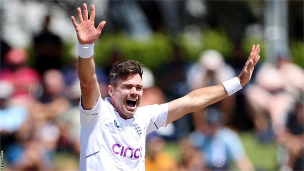 England bowler James Anderson successfully appeals to lbw