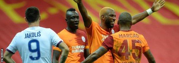 Ryan Babel celebrates scoring for Galatasaray against Hajduk Split