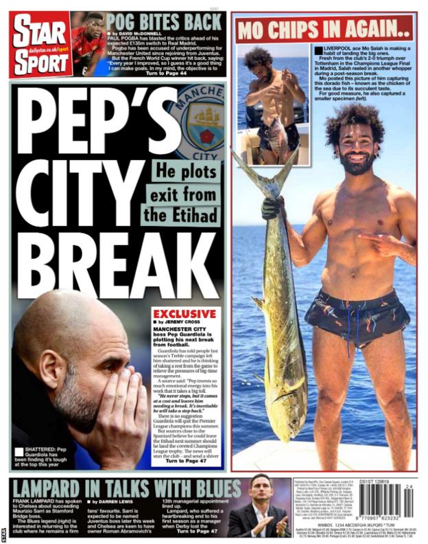 Wednesday's Star back page: 'Pep's City break'