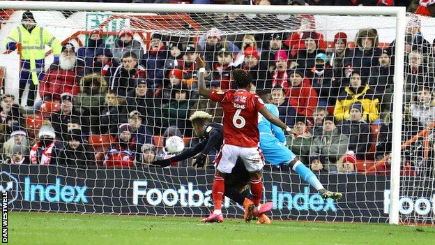 Charlton's Lyle Taylor scores the only goal of the first half against Nottingham Forest