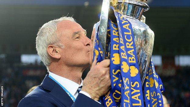 Leicester City manager Claudio Ranieri celebrates winning the Premier League in 2015/16