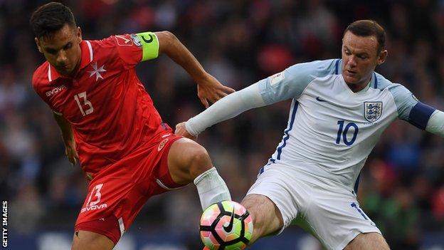 Apollon striker Andre Schembri in action for Malta against England
