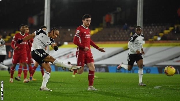 Bobby Decordova-Reid scores for Fulham against Liverpool