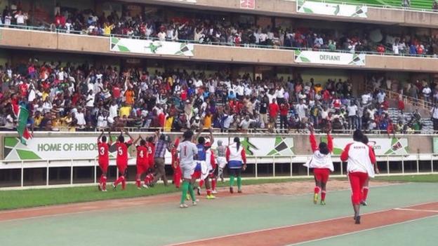 Kenya women celebrate their victory over Algeria