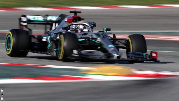 Lewis Hamilton drives his Mercedes during pre-season testing in Barcelona