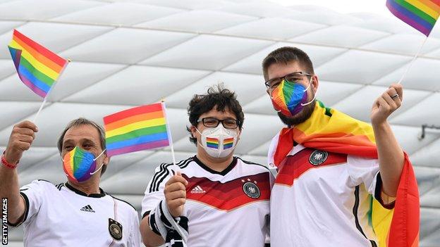 Germany v Hungary: Fans wear rainbow colours at Allianz Arena before Group  F game - BBC Sport