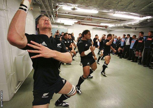 New Zealand rugby players perform the Haka