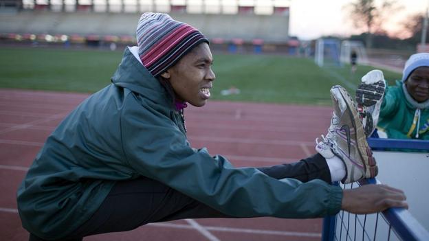 Caster Semenya stretches before training