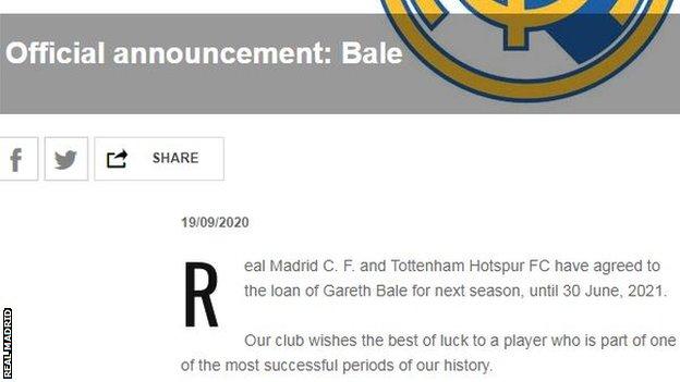 Gareth Bale Tottenham Re Sign Real Madrid Forward On Loan Bbc Sport