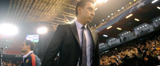 Gary Neville was making his managerial debut in Valencia's defeat against Lyon
