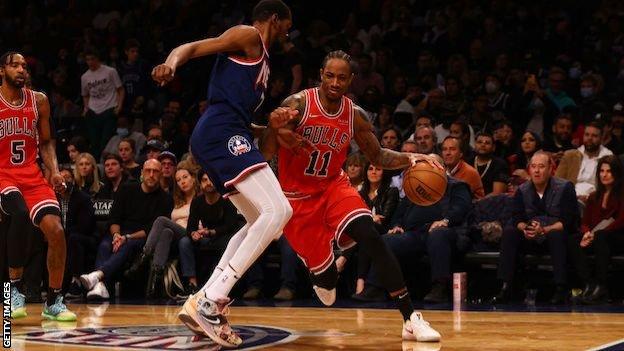 DeMar DeRozan in action for the Chicago Bulls against the Brooklyn Nets