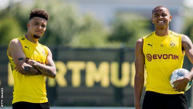 Jadon Sancho and Manuel Akanji in training for Dortmund