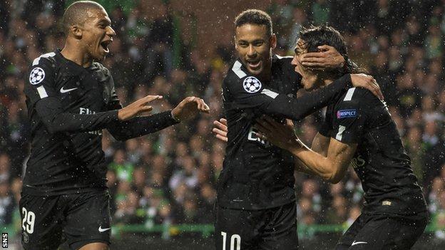 PSG strikers Kylian Mbappe, Neymar and Edinson Cavani
