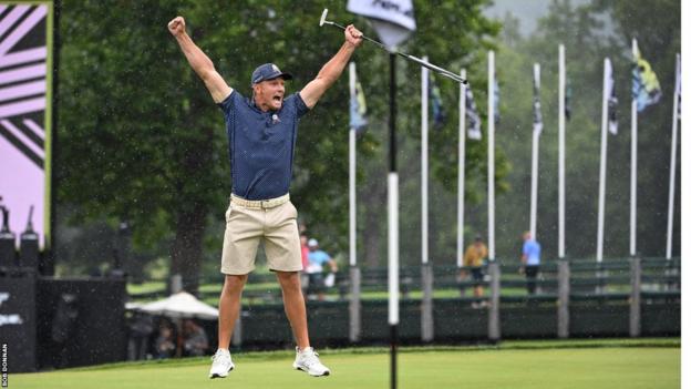 Bryson DeChambeau jumps for joy