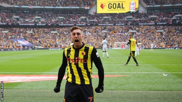 Gerard Deulofeu celebrates scoring for Watford against Wolves in the FA Cup semi-final in 2019