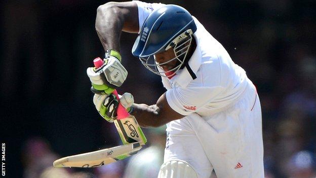 England batter Michael Carberry has his bat broken during the Ashes