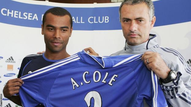 Ashley Cole and Jose Mourinho pose together