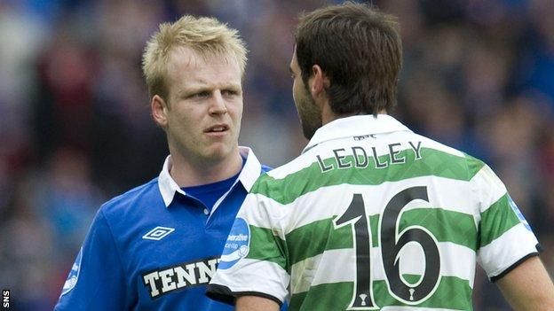 Steven Naismith has words with Celtic's Joe Ledley while with Rangers