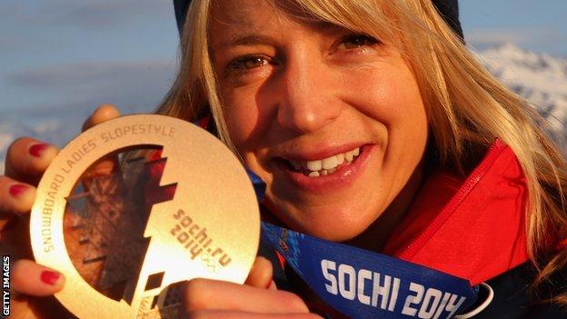 Jenny Jones with her historic Winter Olympic bronze medal