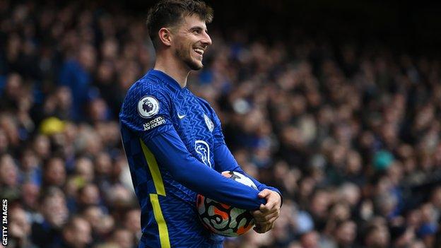 Mason Mount celebrating with the match ball